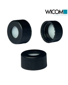 WICOM 9mm Schraubkappen für 9mm Kurzgewindeflaschen, schwarz, mit PTFE-Septa